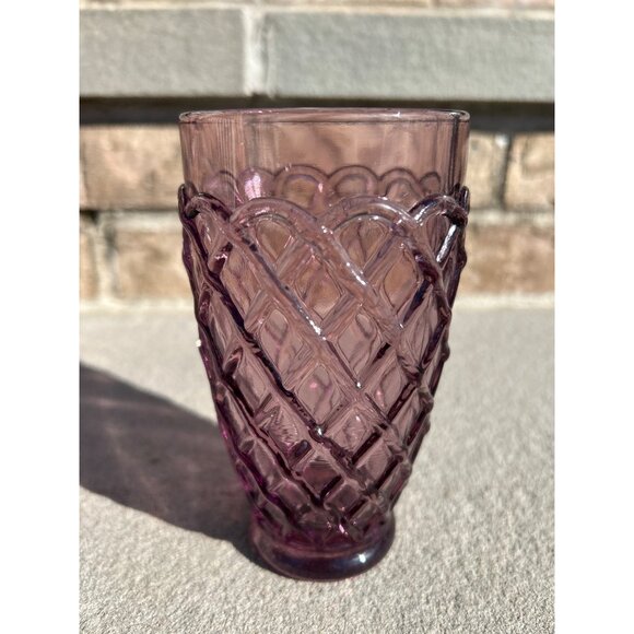 L.E. Smith Amethyst Laced Trellis Mid Century Glass Tumblers. - Picture 2 of 6